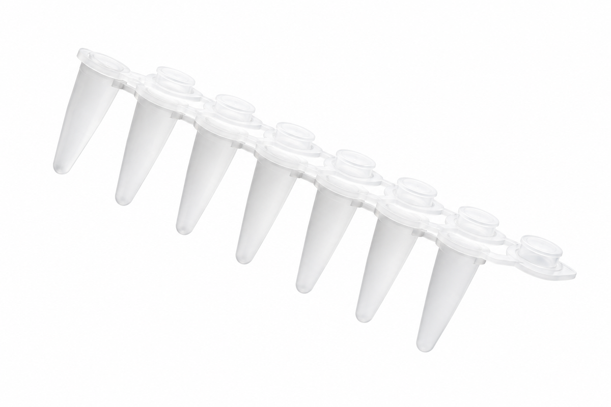 0.2 mL Separable 8-Strip PCR Tubes with Attached Flat Caps, Clear
