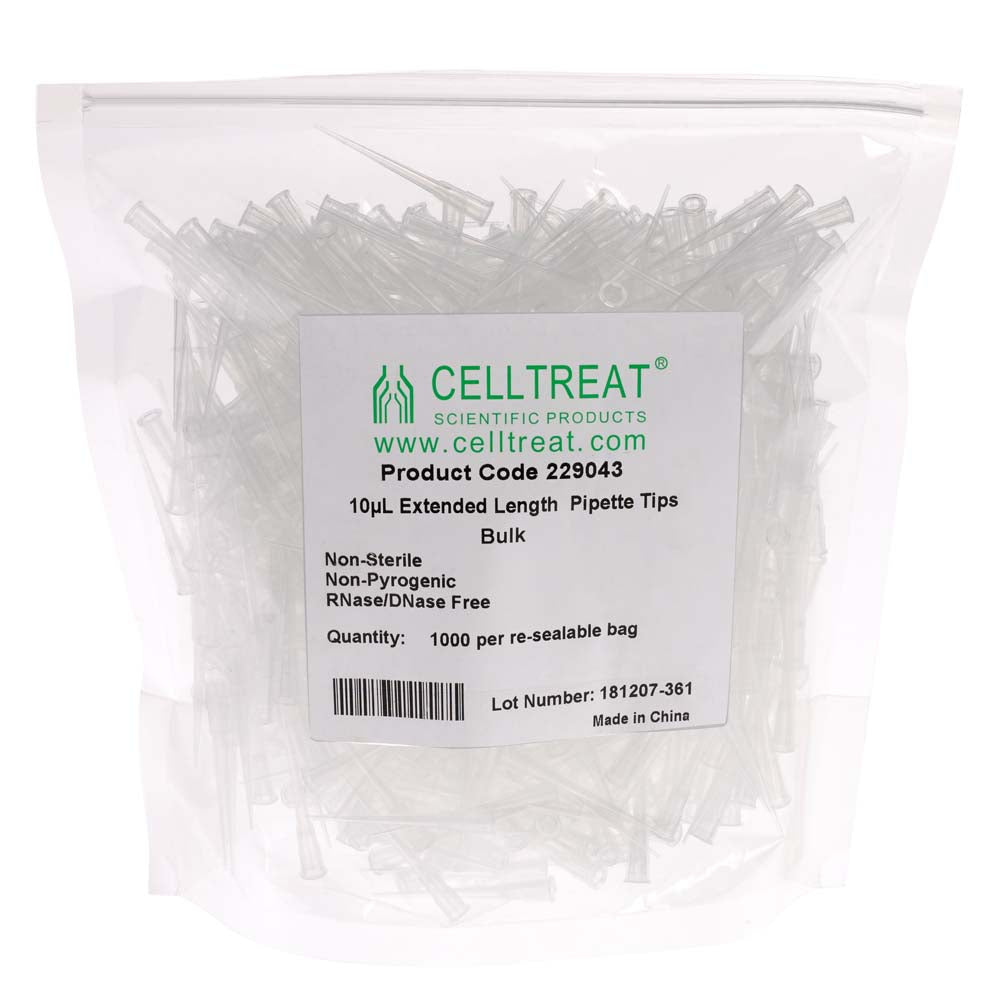 10 µL Extended-Length Universal Pipette Tips, Bulk Packed, Non-Sterile